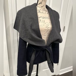 BCBG Navy/Gray Wool Blend Wrap Jacket Size Medium